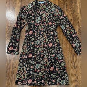 JOHNNY WAS EMBROIDERED  FLORAL LONG SLEEVE BLACK DRESS/POCKET Size XS